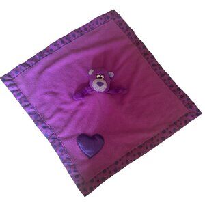 Baby Boom Purple Bear Plush Security Lovey Blanket Satin Heart Polka Dot Trim